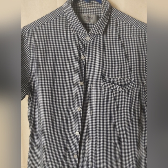 Topman Shirts, Men's Blue and White Checkered, Button Down, Shirt, Size Medium - Picture 6 of 6
